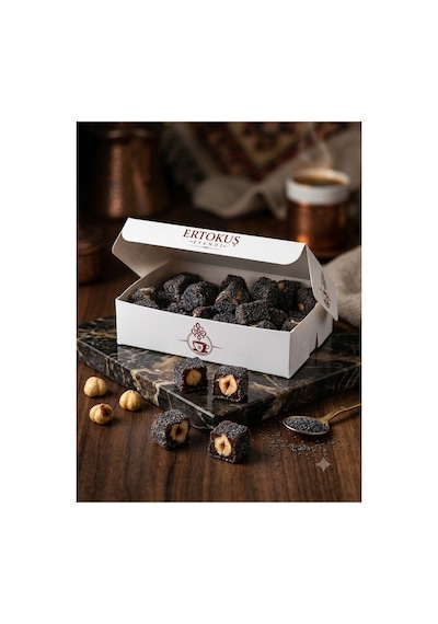 Haşhaş Kaplı Duble Fındıklı Güllü Lokum 250gr Çifte Kavrulmuş %100 Pancar Şekeri - 904530831