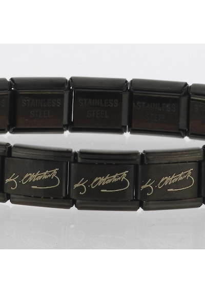 K. Atatürk İmzalı İtalyan Charm Unisex Çelik Bileklik 21cm Scb61 Siyah