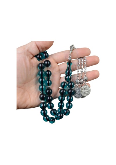 Küre Kesim 11x11 Mm Ateş Kehribar Alpaka Püsküllü Tesbih Yeşil