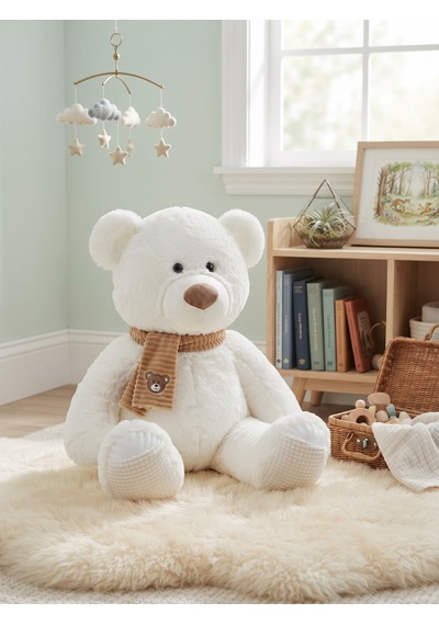 Peluş 45 Cm Atkılı Ayıcık Krem