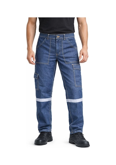 Yazlık Kot İş Pantolonu Reflektörlü, Çok Cepli, Dayanıklı Denim İş Kıyafeti Lacivert