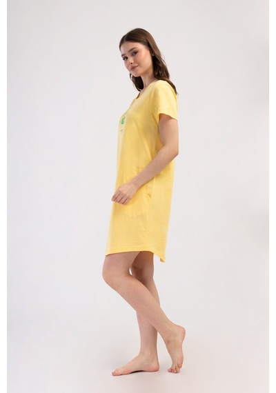 Yake Store Kadın P.suprem O Yaka Kısa Kol Etegı Oval Ceplı Tunık - Yellow