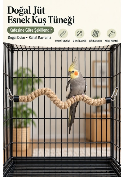 Mivra Pets Esnek Kuş Tüneği 50 Cm 2 Cm Doğal Jüt