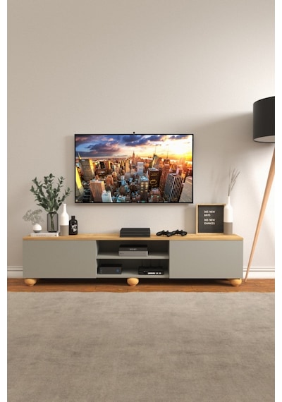 B3 Concept Nort Serisi Koyu Gri & Safir Meşe 2 Kapaklı Tv Ünitesi