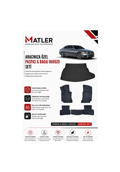Mercedes C Serisi W205 2017 Model 4d Ekstra Havuzlu Paspas Ve Bagaj Havuzu Set