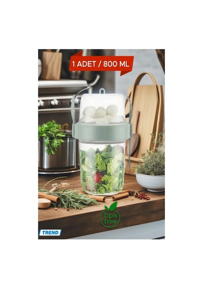 Yoğurt Müsli Ve Atıştırmalık Kabı 800 Ml Bölmeli Granola Kabı Kaşıklı Snack Kabı - 1 Adet Çok Renkli