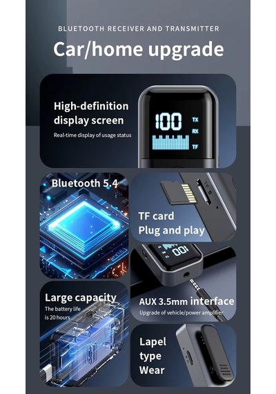 M20 Bluetooth 5.4 Alıcı Verici: Kablosuz Ses Devrimi 10m Menzil, Tf Kart, Aux