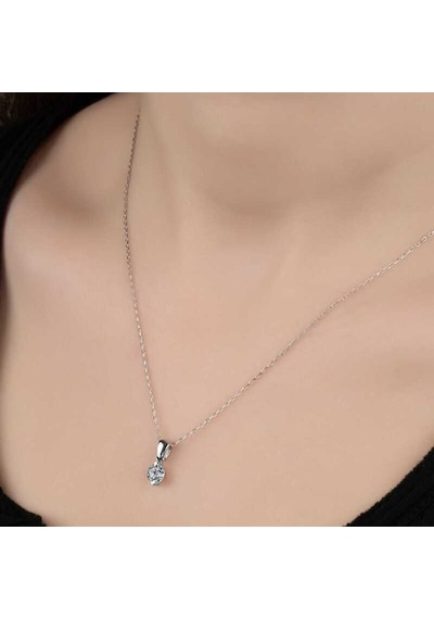 Swarovski Taşlı Gümüş Tektaş Kadın Kolye (523077439)