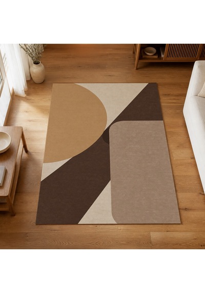 Kartela Halı Kesişim Geometrik Modern Halı Kahverengi Kaymaz Taban Makinede Yıkanabilir 180x270 Cm