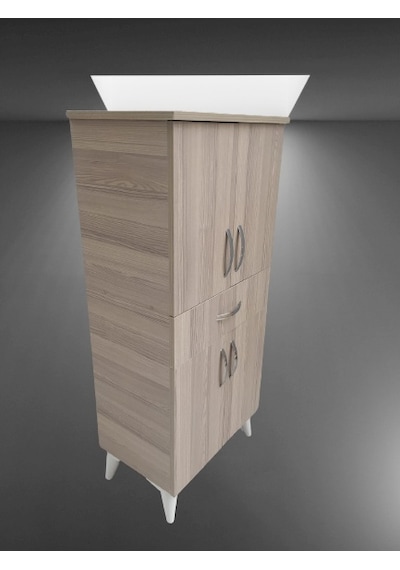 Çok Amaçlı Dolap Cordoba Model Hard Parlak Suntalem 130 Cm 4 Raf Demonte El Yapım Kahverengi - Krem