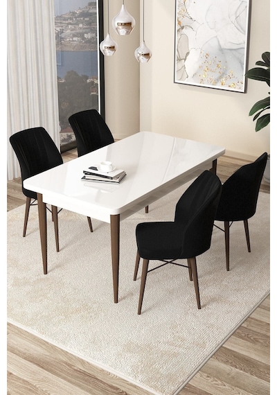 Canisa Concept Arp Serisi 70x110 Sabit Mutfak Masası Takımı Beyaz Ceviz Masa 4 Siyah Sandalye Masa Beyaz/ Sandalyeler Siyah Canisa Concept Arp Serisi 70x110 Sabit Mutfak Masası Takımı Beyaz Ceviz Masa 4 Siyah Sandalye Masa Beyaz/ Sandalyeler Siyah