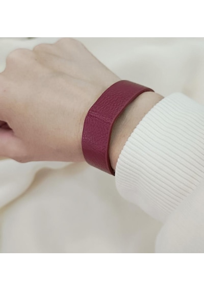 Bileklik Punk Deri Unisex Bordo 1 Adet Bilezik Kadın Kız Aksesuar Bordo