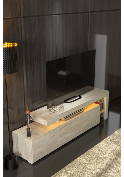 Luma Led Işıklı Tv Ünitesi Traverten