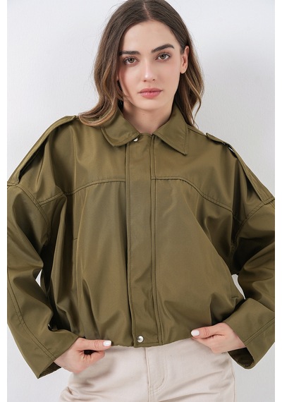 Bigdart Kadın Oversize Kısa Ceket 0732 - Haki