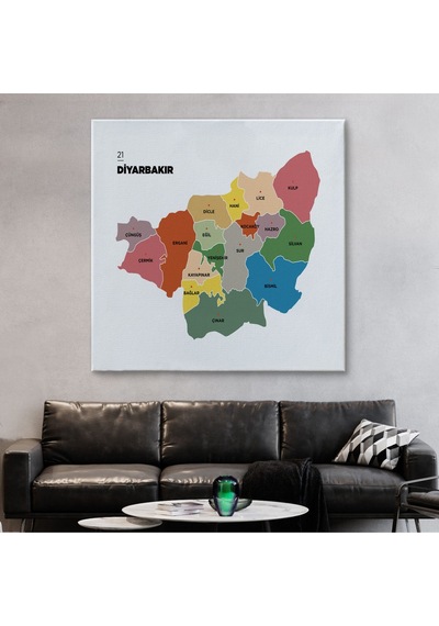 Diyarbakır İli Ve İlçeler Haritası Dekoratif Kanvas Tablo 1322 50 X 50