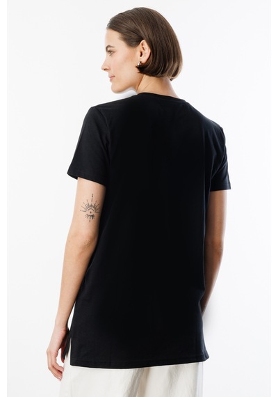 Genius Store Regular Fit Bisiklet Yaka Basic Düz Kısa Kollu %100 Pamuk Tunik Oversıze-tunık Siyah