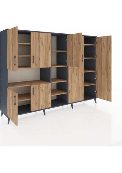 Hyperion Dolap 13 Raflı 7 Kapaklı 220x44x163 Antrasit-çam Antrasit-çam