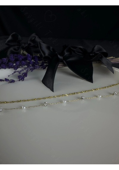 Toplu Burgu Taşlı Zincir Model Gold Çelik Halhal Karma Serisi Çok Renkli