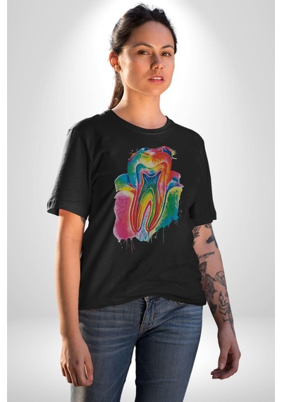 Diş Doktoru Diş Anatomisi Özel Tasarım Unisex Unisex Siyah Organik Baskılı T-shirt Penye Yüksek Kalite Siyah