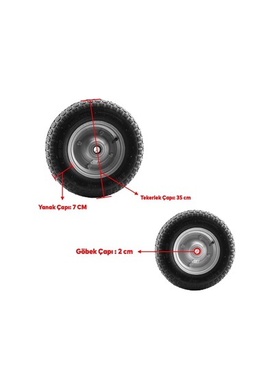 Onaks El Arabası Yük Taşıma Tekeri Bilyeli Rulmanlı Havalı Şambrelli 350x70 Mm Çelik Jant Tekerlek