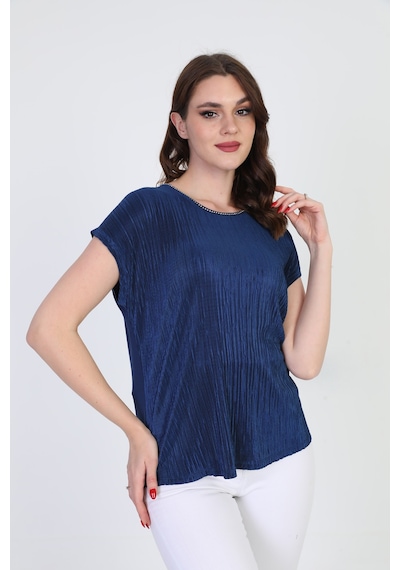 Ella Camelia Kadın Yakası Taş Detaylı Desenli Bluz 19E070 Laciver Lacivert Ella Camelia Kadın Yakası Taş Detaylı Desenli Bluz 19E070 Laciver Lacivert