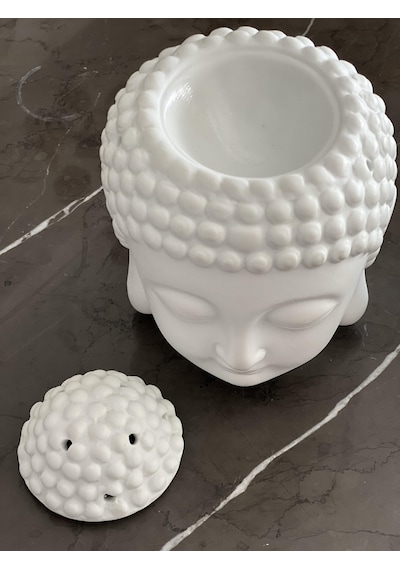 Mat Seramik Büyük Boy Beyaz Buda Kafası Buhurdanlık/ Oda Kokusu Difüzörü 13 Cm 1 Adet
