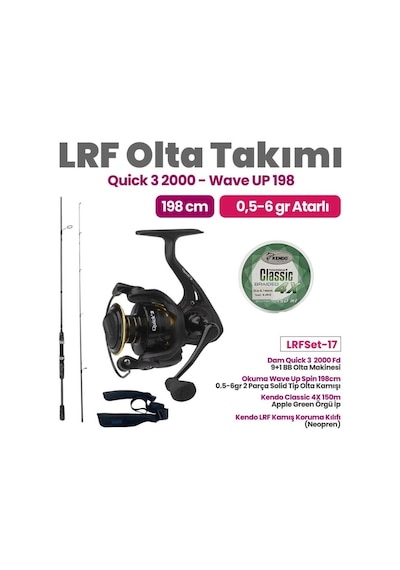 Okuma Wave Up Spin 198cm 0.5-6gr 2 Parça Solid Tip Olta Kamışı - Dam Quick 3 2000 Fd 9+1 Bb Olta Makinesi Lrf Set- 17