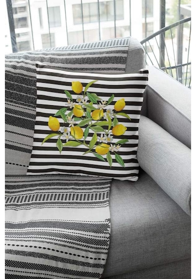 Sarı Limonlu Çift Taraflı Yastık Kırlent Kılıfı Krl116n11