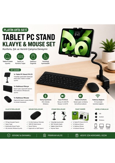 Casper Vıa S50 11'' Uyumlutablet Pc Standı Kablosuz Klavye Ve Mouse Ergonomik Çalışma Seti