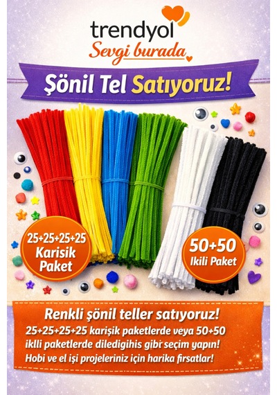 100 Adet Şönil Set 50-50 Farklı Renk Seçenekleri Bordo - Yeşil - 841209833 Bordo - Yeşil