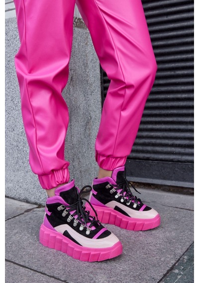 Candy Pembe Hakiki Deri Kadın Sneaker Bot-Pembe
