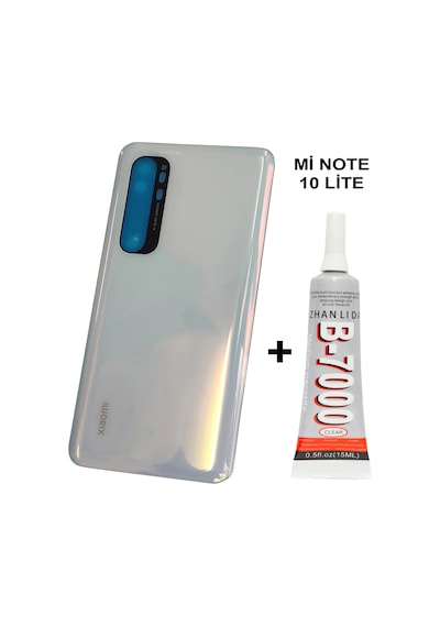 Xiaomi Mi Note 10 Lite Arka Cam Pil Batarya Kapağı Beyaz+ Yapıştı