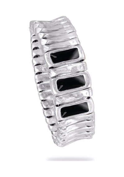 Kadın Antik Gümüş Kaplama Çubuk Parçalı Siyah Renk Swarovski Taş Detaylı Lastikli Bohem Bileklik Siyah