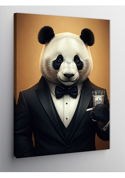 Kanvas Tablo Şık Panda Ve Rakı Kadehi 50cmx70cm