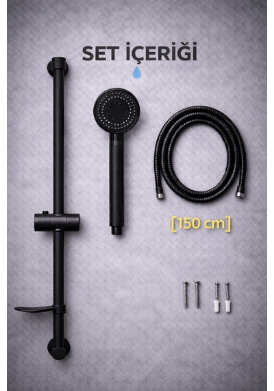 Duş Başlığı Duş Sistemi Sürgülü Premium Seri Siyah