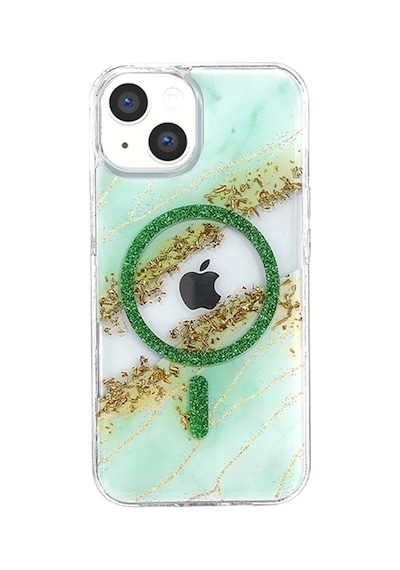 Onegif Apple İphone 14 Lotus Simli Magsafe Kapak - Yeşil - Yeşil