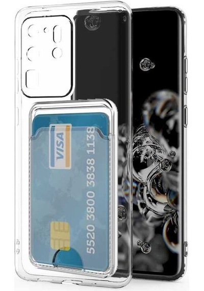 Kvy Samsung Galaxy Uyumlu S20 Ultra Kamera Korumalı Kartlıklı Setra Şeffaf Silikon Kılıf