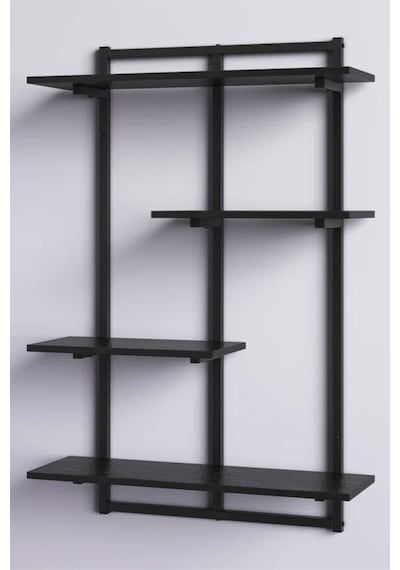 Aju Modern Duvar Rafı - 4 Katlı Metal Şık Modern Yüzen Pencere Duvar Rafı Kitaplık Düzenleyici Raff Siyah