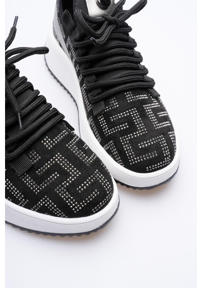 Mubiano Kadın Süet Sneaker Taş Detaylı Siyah Cressa Siyah
