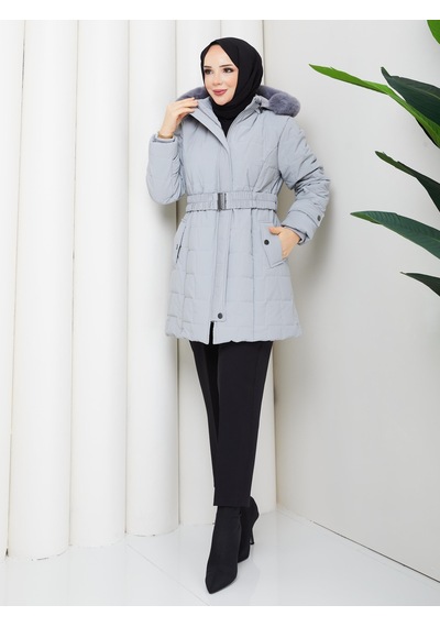 Eslemnur Nova Kumaş Şişme Mont 85cm Gri