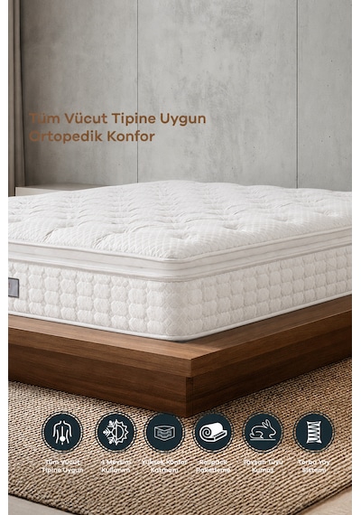 Mobyat Ultra Full Ortopedik Pedli Tavşan Tüyü Kumaş Bel Ve Sırt Destekli Prime Pelüş Yatak Beyaz Çift Kişilik