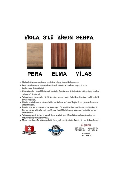 Moleno Viola Metal Ayaklı Ahşap Kaplama 3 'Lü Zigon Sehpa Pera