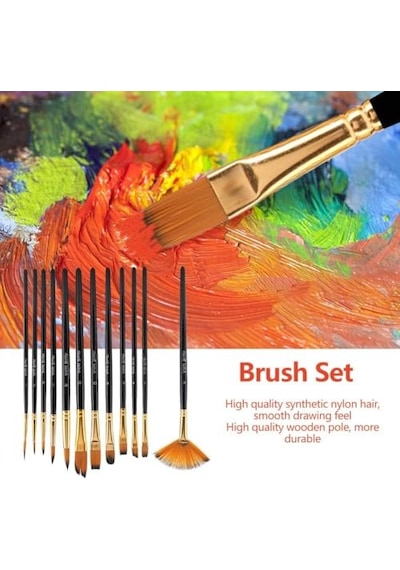Ressam Sanat Malzemeleri Seti 12'li Fırça Seti + 5'li Metal Spatula Akrilik, Suluboya, Yağlıboya İçin Profesyonel