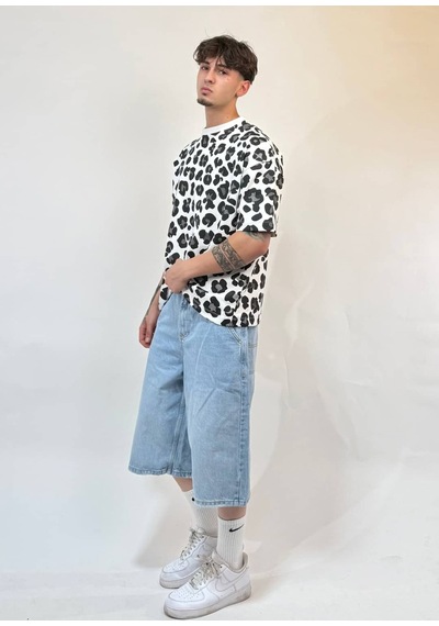 Zaee Urban Leopar Oversize Tişört Beyaz