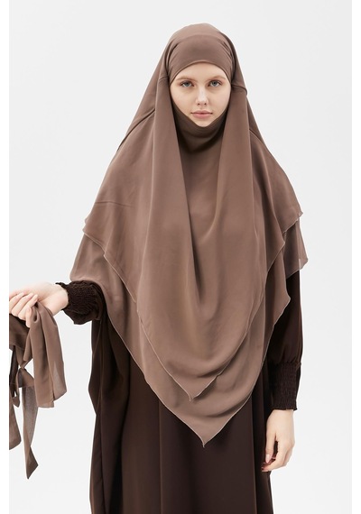 Altobeh Hazır Pratik Şifon Üç Katlı Peçeli Üçgen Hac Umre Şalı Sufle Hijab Nikap Koyu Vizon