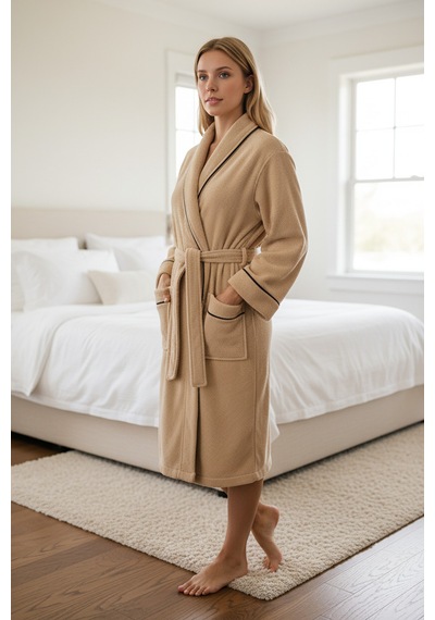 % 100 Pamuklu Laodikeia Kimono Bornoz Unisex Kadın Erkek Bej