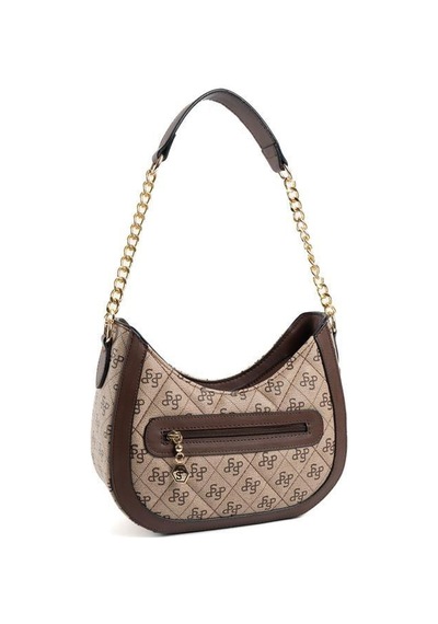 Silver Polo Sp1168 Kadın Omuz Çantası Monogram Koyubej-kahve