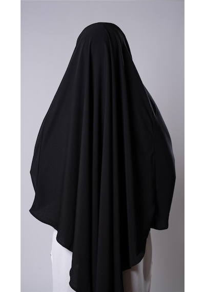 Hürrem Bone Siyah Pratik Hazır Geçmeli Tesettür Eşarp Medine İpeği Bağcıklı Sufle Hijab 2301 01
