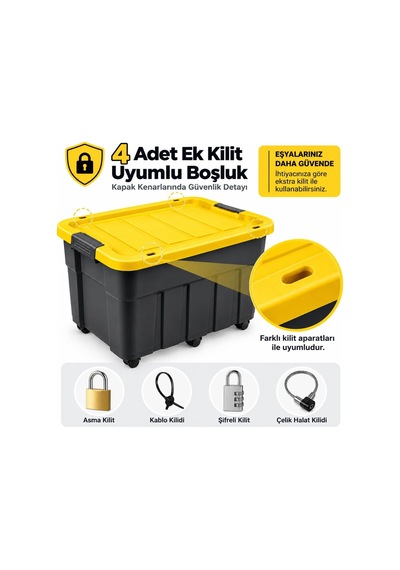 Tekerlekli Premium Kapaklı Plastik Saklama Kutusu, 60 L Diğer