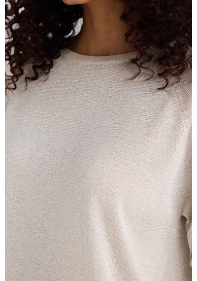 Defacto Regular Fit Bisiklet Yaka Triko Kazak C6818AX24WN Bej